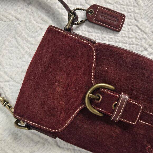 Y2K Coach Soho Bordeaux Burgundy Suede Leather Brass Pouch Wristlet Wallet 00s - Picture 1 of 14